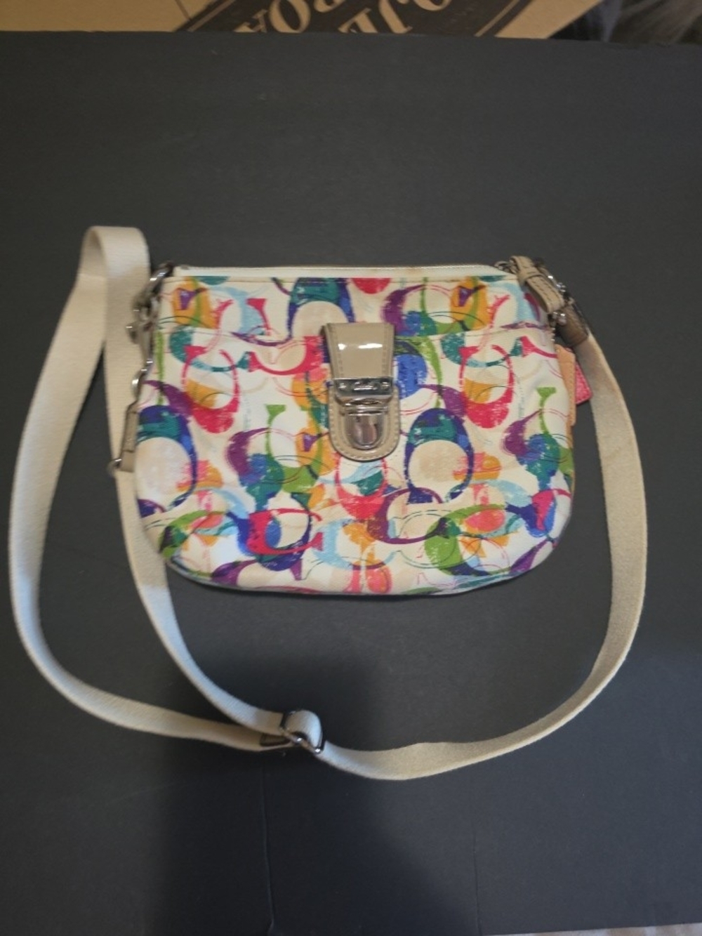 Coach Multicolor Signature Canvas Crossbody with Beige Trim and Silver Hardware - Picture 11 of 13
